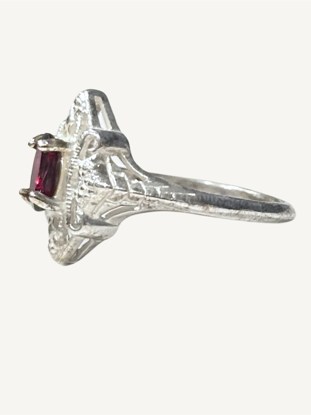 Rhodolite Garnet Sterling Silver Filigree Ring Size 7.75 Art Deco - Picture 4 of 6
